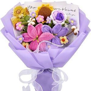 Handmade Crochet Flower Bouquet in Purple and Pink